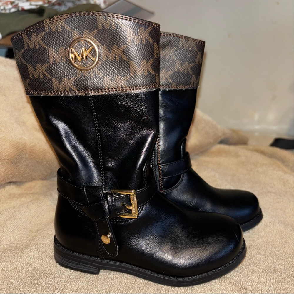 Michael Kors Black and Brown Boots With Gold Detail Toddler Girl Size 8